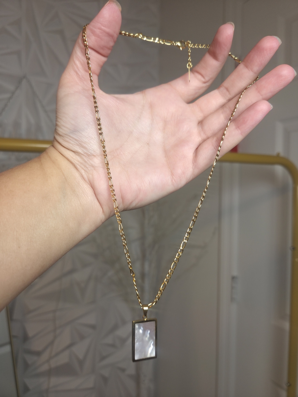 Gold-Tone Rectangular Mother-of-Pearl Pendant Necklace